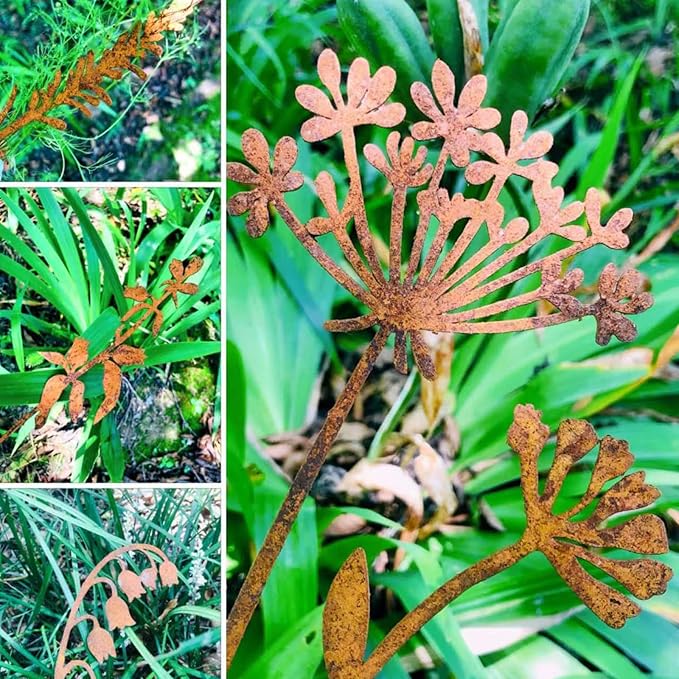 GUOXIAOER 5Pcs Garden Decor Metal Flowers for Outside,Decorative Garden Stakes,Flower Bed Decor Plant Stakes,Metal Art for Outside,Yard Art Outdoor for Lawn Yard, Walkway and Flower Garden