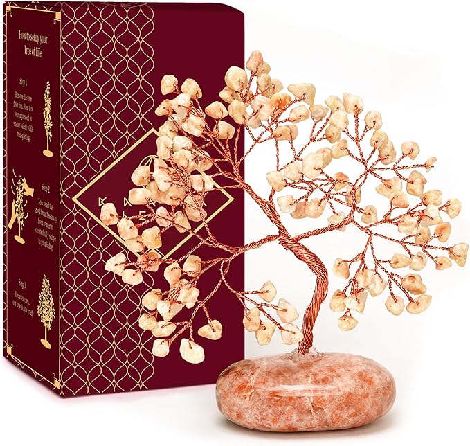 Sun Stone Crystal Tree of Life Office Decor Gifts for Women, Handmade Home Decoration Bonsai Feng Shui Trees for Positive Energy, Good Luck, Money, Meditation, Reiki Healing, Birthday Gifts