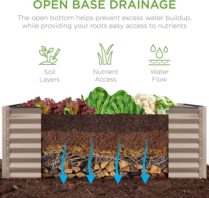 Best Choice Products 4x2x2ft Outdoor Metal Raised Garden Bed, Deep Root Planter Box for Vegetables, Flowers, Herbs w/ 119 Gallon Capacity - Taupe