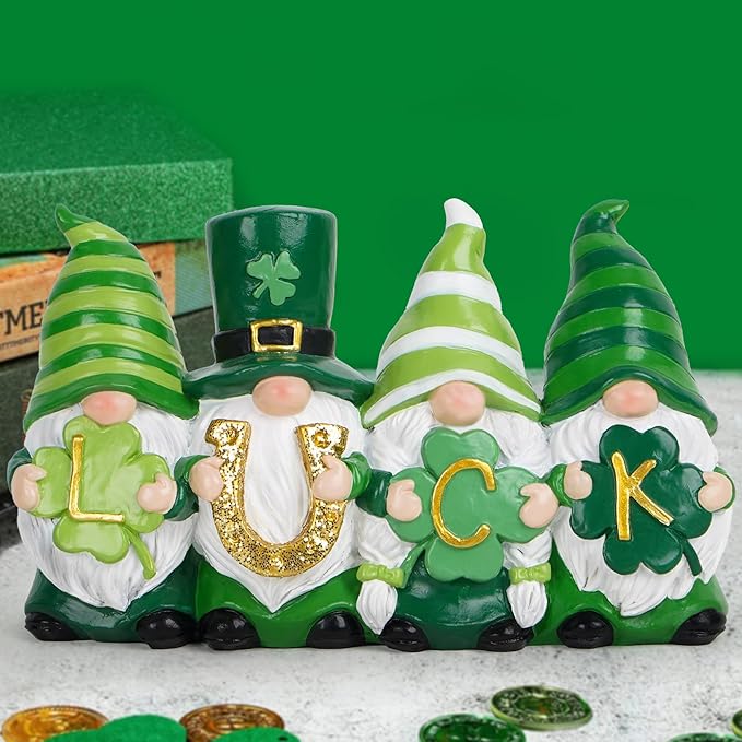Hodao Luck St Patrick's Day Gnomes Decorations Beard Elf Decor Home Table Ornament Decor Dwarf Figurines for St. Patrick's Day Gifts Green Irish Handmade Gnome Decorations