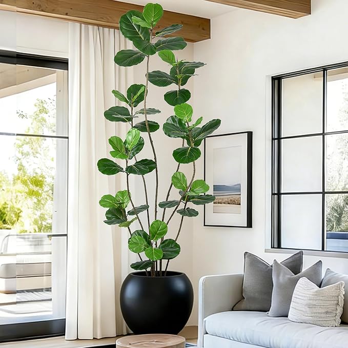 Artificial Fiddle Leaf Fig Tree 7FT- Tall Faux Tree with 54 Lifelike Leaves, 8 Heads, 84" Large Ficus Lyrata Fake Potted Plant for Home Office Living Room Corner Porch Indoor Decor