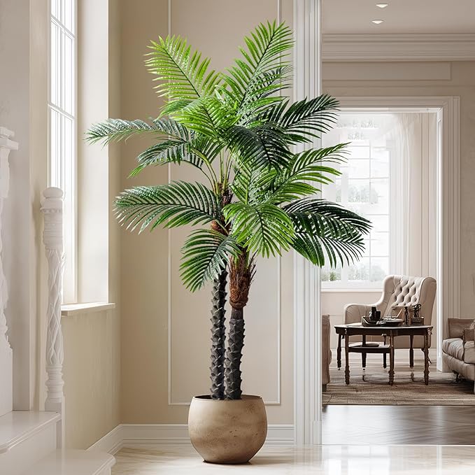 Erimda 6.2FT Artificial Phoenix Palm Tree Artificial Plants Indoor Outdoor Large Faux Coconut Silk Palm Tree Tropical Fake Tree Faux Sago Palm Plant for Modern Farmhouse Yard Outside Patio Poolside