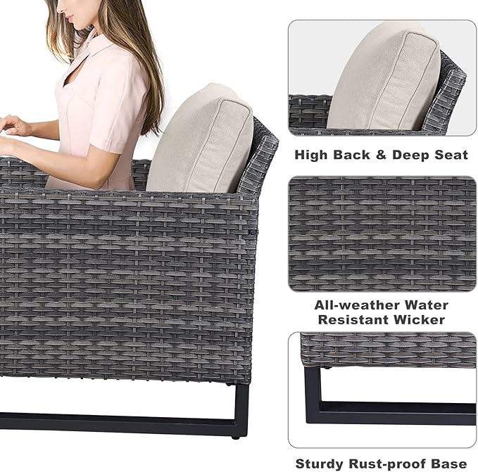 Belord Wicker Patio Furniture 5 Piece Outdoor Sofa Set, Oversize Outdoor Dining Chairs with Rattan Ottomans, Conversation Sets Patio Furniture Come with Removable Washable
