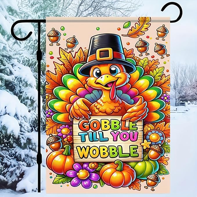 Happy Thanksgiving Garden Flag 12 x 18 Thankful Harvest Holiday Thanksgiving Gobble Turkey Garden Flag Decorative Fall Autumn Pumpkin Flag Outdoor Decorative House Turkey Banner