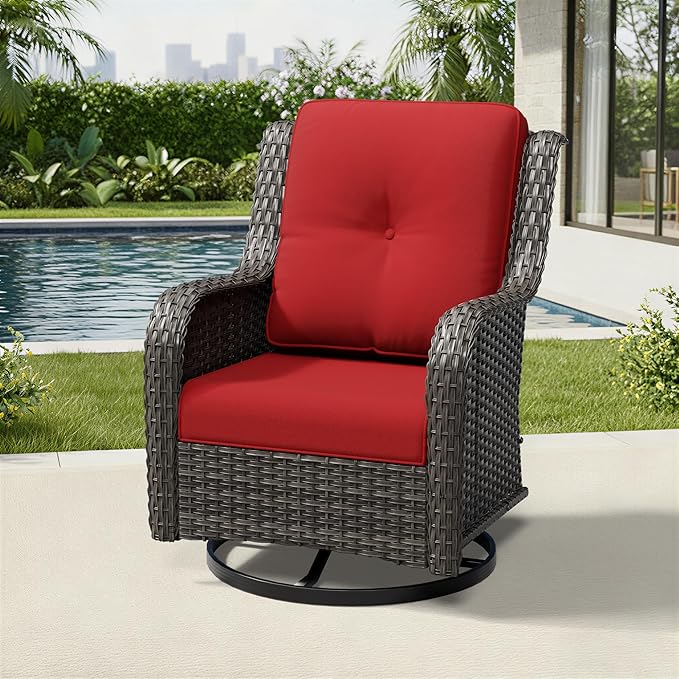 Joyside Outdoor Swivel Rocker Patio Chairs, Wicker Patio Furniture with High Back, Deep Seating, Wide Armrest, Thickened Cushions, Outdoor Rattan Furniture for Deck, Porch Use