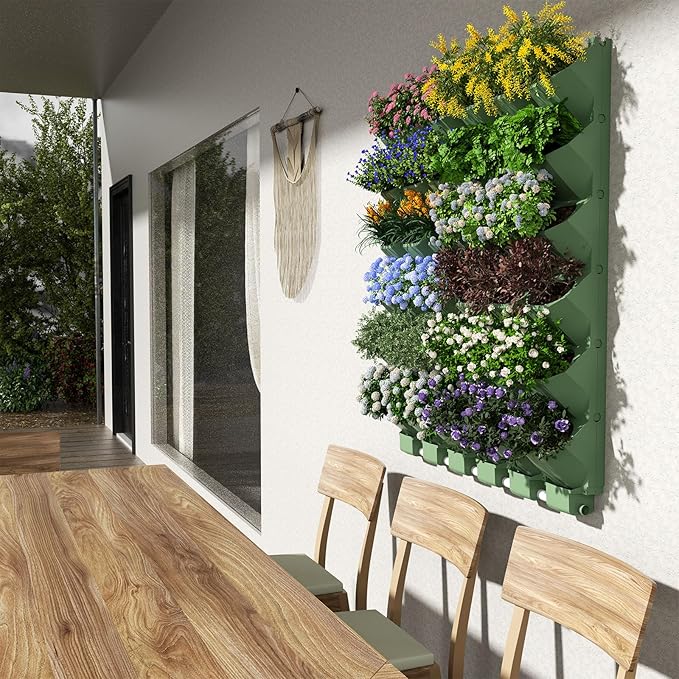 ZIAERKOR Self Watering Wall Mounted Vertical Planter, 36 Pots Wall Planter Indoor Vertical Living Green Plant Wall Easy Installation (Green with Timing System)