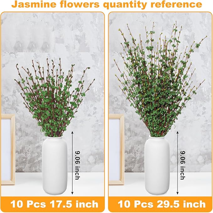 10 Pcs Long Stem Artificial Jasmine Flowers Fake Flower Dry Branches for Home Office DIY Floral Art Plant Wedding Living Room St Patrick's Day Table Centerpieces Vase Decoration