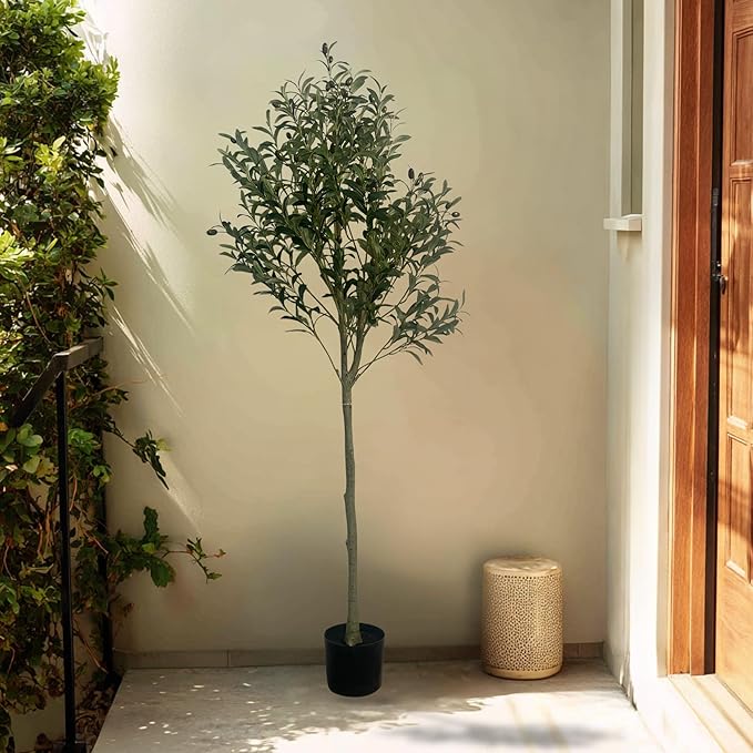 XBrand 59.1-Inches Artificial Olive Tree in Pot for Indoor Outdoor Home Office Store, Great Housewarming Gift