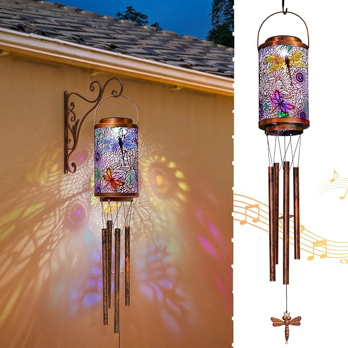 Dragonfly Solar Lights Wind Chimes for Outside, Garden Gifts for Mom Dad Solar Outdoor Lantern Metal Hanging Lights for Garden, Patio, Yard Decor, Mothers Day Birthday Gifts for Women (1Pack)