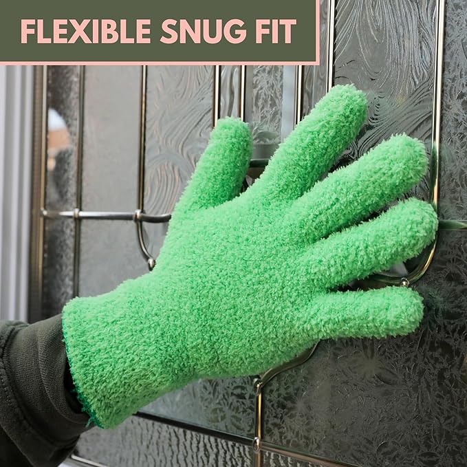 Mossify Microfiber Gloves for Plant Dusting – Reusable & Washable Plants Leaf Cleaning Gloves for Houseplants & Indoor Gardening, Soft & Absorbent Plant Dusting Glove for Windows, Dust Mitt - Green