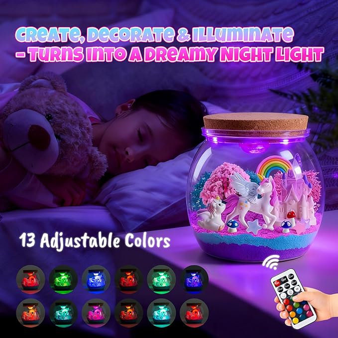 EVERICH TOY Unicorn Terrarium Kit for Girls, Light-Up DIY Craft Kit with LED Night Light, Arts & Crafts Gift for Girls Ages 4–12, Creative Unicorn Toys for Birthday Christmas Stocking Stuffers