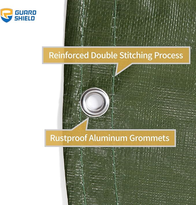 GUARD SHIELD Round Tarp 24 Feet Waterproof Heavy Duty Circle Tarps for Under Pool Green/Silver Multi Purpose Circular Outdoor Cover