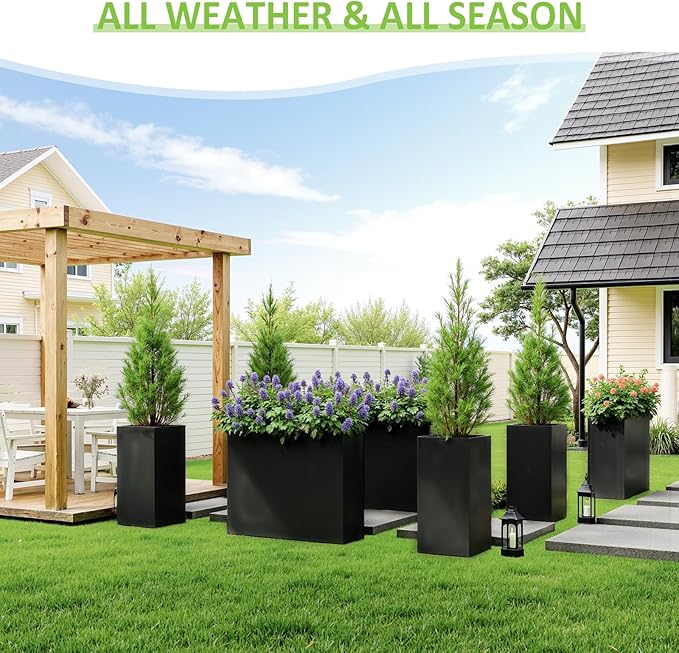 LAHAAP Set of 2 Outdoor Planters 38"W x 10.2"D x 30"H- Tall Rectangular Planters for Outdoor Patio/Porch, All-Weather with Anti-dumping Kit, Durable Galvanized Steel, Modern Design for Plants, Flower