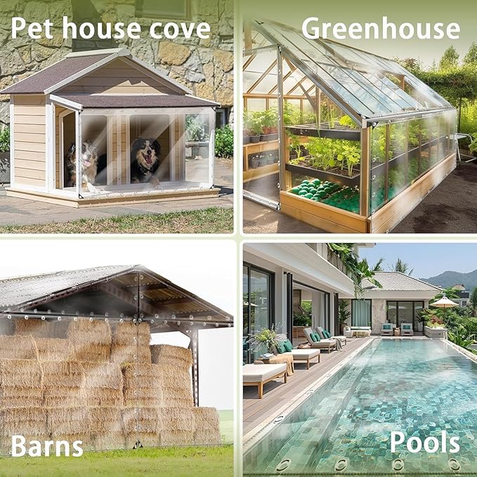 12x20ft Clear Tarp with Grommets Cover,Clear Tarpaulin Tear Waterproof Heavy Duty with Resistant PVC Vinyl Tarps,14mil Reinforced Edges Outdoor Waterproof Tarps,Greenhouse, Patio and Porch