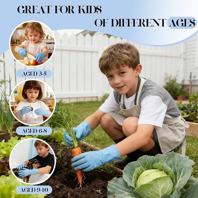 Kids Nitrile Gloves for 6-10 Years, 5Mil Blue Disposable Gloves Latex-Free Powder-Free, Durable and Waterproof for Work, Cleaning, Cooking, Gardening, Painting