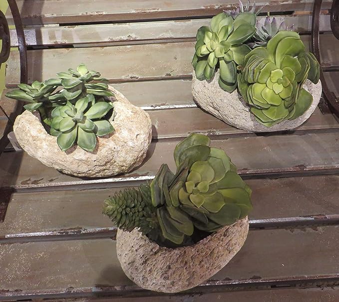 MY SWANKY HOME Rustic Natural Stone Planters Set of 3 Rustic Volcanic Rock Free Form Modern