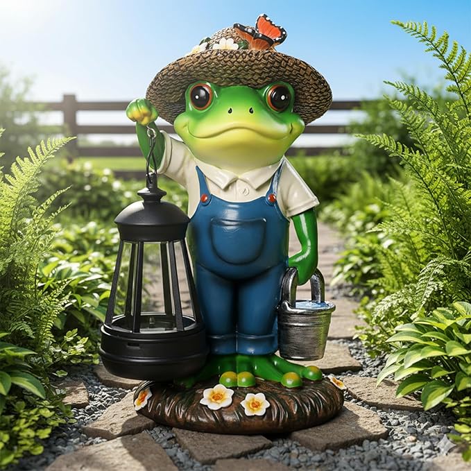 YHSOLAR Solar Garden Decor - Frog Statues with Lantern 9" Resin Solar Frogs for Outdoors Patio Yard Porch Lawn Balcony Decor Ideas Animal Lover Gardening Gifts for Women Mom Wife