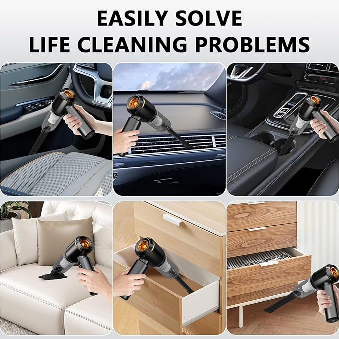 Car Vacuum Cleaner,Handheld Vacuum,20000PA High Power 4-in-1 Portable Rechargeable Vacuum Cleaner with Brushless Motor, Small Vacuum for Car & Air Blower & Pump-Black