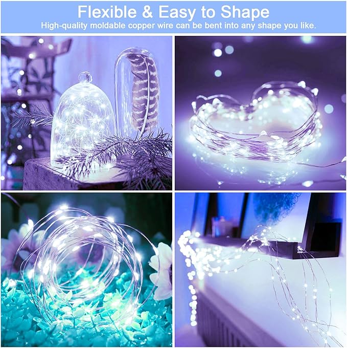 Solar Fairy Lights Outdoor Waterproof,39.4ft 120LED Solar String Lights for Outside 8 Modes 2 Packs for Patio Backyard Garden Wedding Deorations Cool White