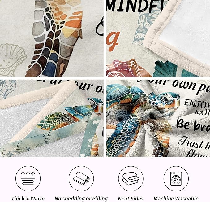 Glydein Positive Sea Turtle Gifts for Women Men, Flannel Soft Blanket Decor, Sea Turtle Gifts for Turtles Lovers, Inspirational Healing Gift for Friend Meditator Graduate - 50x60 inches