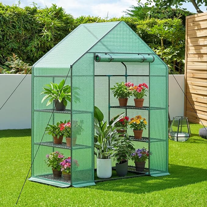 56x28x76 Greenhouse, Portable Green House for Outside Patio, Greenhouses Kit for Outdoor with Shelves, Thicken PE Cover, Ground Nail and Fixed Ropes (Green Cover, 4.6x2.3x6.3 FT)
