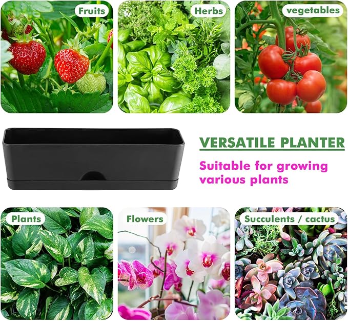2-Pack Large Window Boxes Planters 16 Inch Rectangle Plant Box Rectangular Planters for Outdoor and Indoor Plants Plastic Windowsill Planter for Herbs Vegetable Flowers Long Window Sill Planters