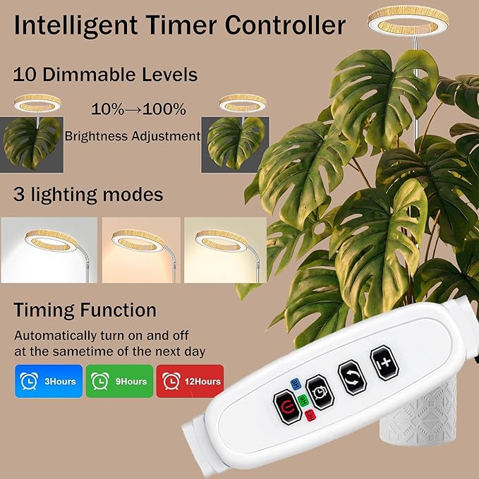 Grow Lights for Indoor Plants Full Spectrum,6.3" LED Wood Grain Plant Grow Light,11.8-63in Height Adjustable Plant Lights Growing Lamp with Auto Timers 3H/9H/12H,10 Dimmable Levels (Wood Grain 2 Pack)
