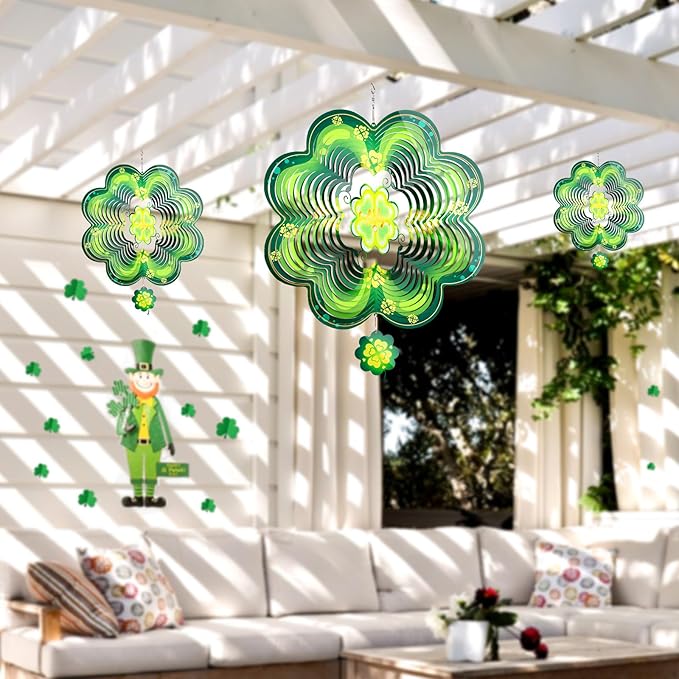Spring Shamrock Metal Wind Spinners St Patricks Day Hanging Gifts for Women Mom Grandma,12inch Wind Spinner for Home Party Ornament Outdoor & Indoor Garden Decorations