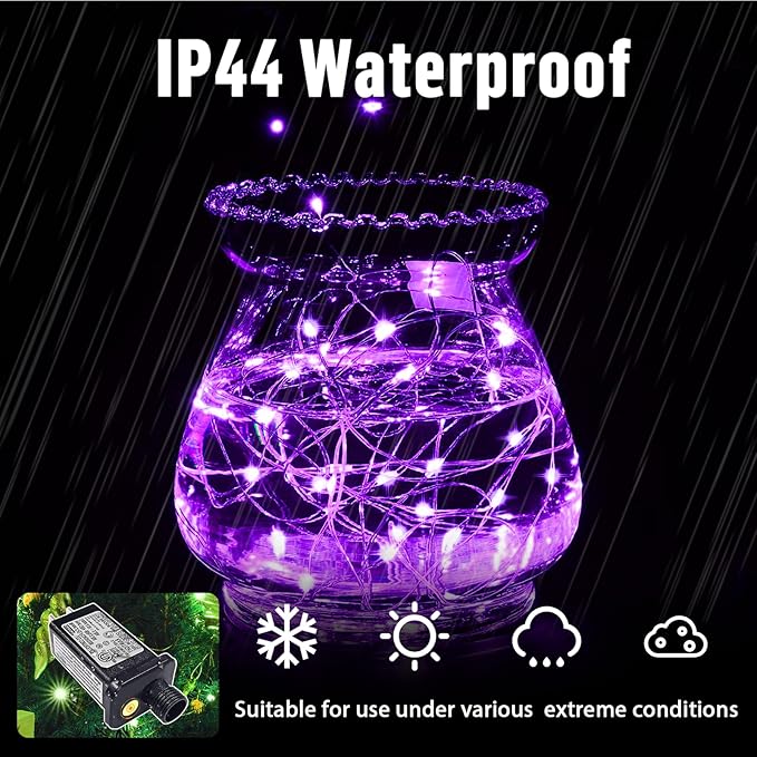 LAMPHOME Halloween Fairy Lights Plug in, 33Ft 100 LEDs Waterproof Twinkle Firefly Lights, Adaptor Included, Starry String Lights for Wedding Indoor Outdoor Christmas Patio Garden, Purple