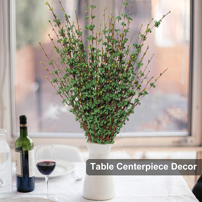 5 Pcs 29.5" Green Long Stem Artificial Jasmine Flowers Dry Branches for Home Office DIY Floral Art Plant Wedding St Patrick's Day Table Centerpieces Yard Outdoor Party Decoration