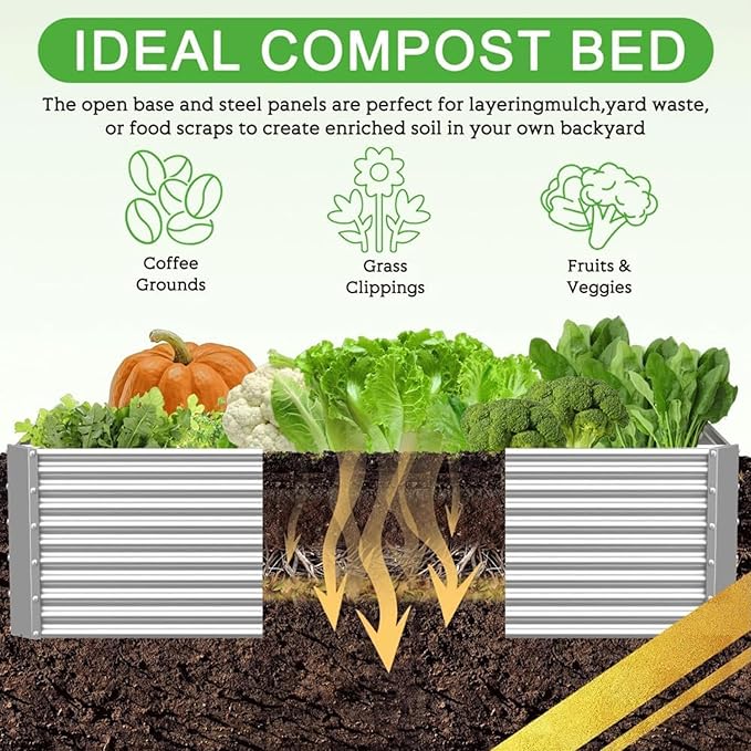 2 Pack Tall Corrugated Galvanized Steel Raised Garden Bed Outdoor, Metal Above Ground Garden Bed for Vegetables and Flowers, Rectangle Raised Beds for Gardening-3x2FT
