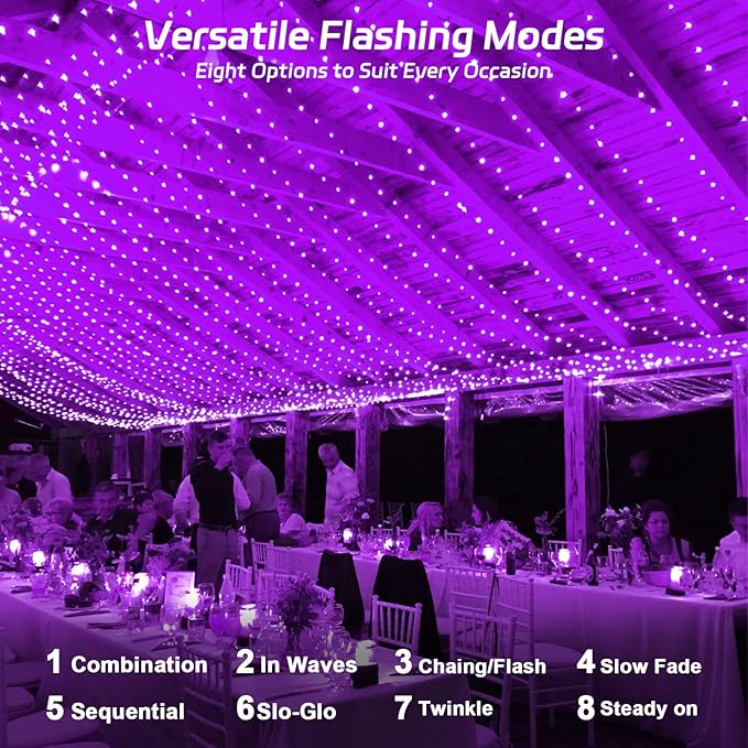Solar Fairy Lights Purple Outdoor Waterproof, 16.4ft 50LED Halloween String Lights for Outside, 8 Modes, 2 Packs for Patio Backyard Garden Decorations