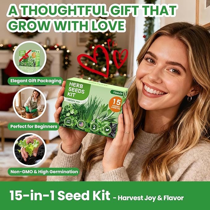 15 Herb Indoor Garden Kit Starter - Fruivity 12800+ Non-GMO Seeds with Genovese Basil, Mint, Parsley - Complete Windowsill Planter Set for Fresh Herbs, Unique Gift for Home Chefs, Women & Family