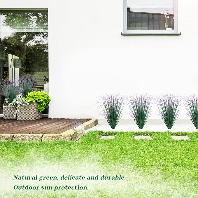 LUZOGA 36Pcs Artificial Grass Plants, Faux Shrubs Wheat Grass, Artificial Tall Grass Fake Plants for Outdoor Decor,Artificial Greenery Stems Weed for Room Indoor Home Decor（Green Purple Tail）