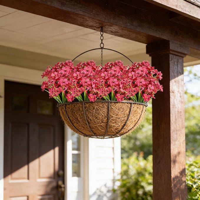 AmyHomie 20 Bundles Artificial Flowers for Outdoor Outside Spring Summer Decoration UV Resistant Faux Flowers No Fade Fake Plastic Plants Garden Porch Window Box Decorating (Fuchsia)