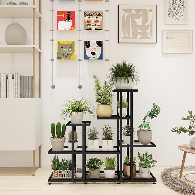 HusDream Plant Stand Indoor Corner Plant Stand Window Sill Plant Shelf for Bonsai Tree Live Plants Indoor Outdoor Metal Flower Rack for Apartment Decor Patio Decor, (6-Tier 16 Potted)