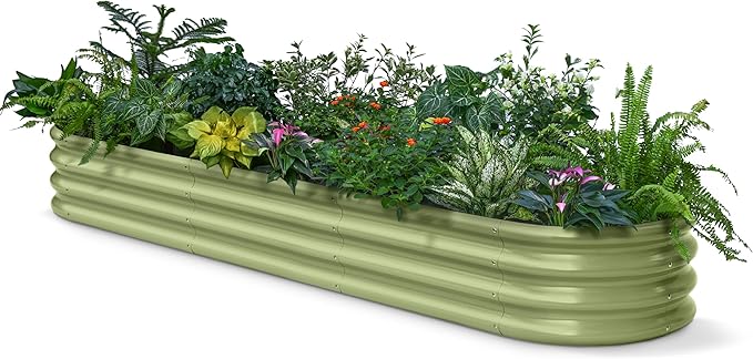 Galvanized Raised Garden Bed 8x2x1ft - 12" Tall Metal Planter for Outdoor Plants, Vegetables, Herbs, Metal Garden Box with Stainless Steel Hardware, and Rust-Resistant Coating - Moss Green