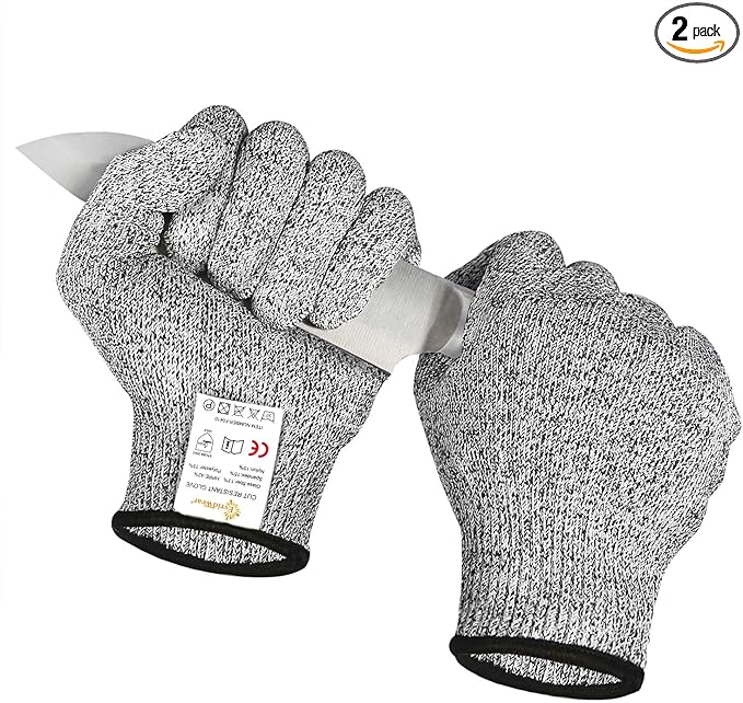 Evridwear Cut Resistant Gloves Food Grade Level 5 Kitchen Safety Protection (Gray, Small)