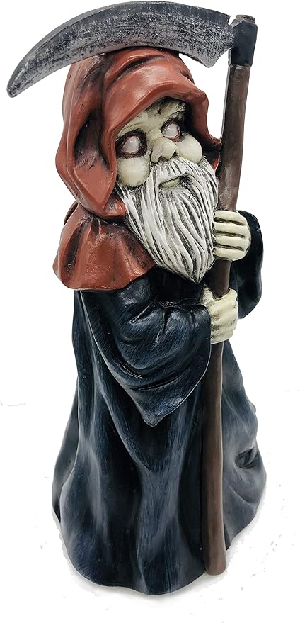 Garden gnome Reaper Statue - Evil Gnome Scary Gnome for Lawn Ornaments, Indoor or Outdoor Decorations, Halloween Decoration - 8.5 Inch Tall