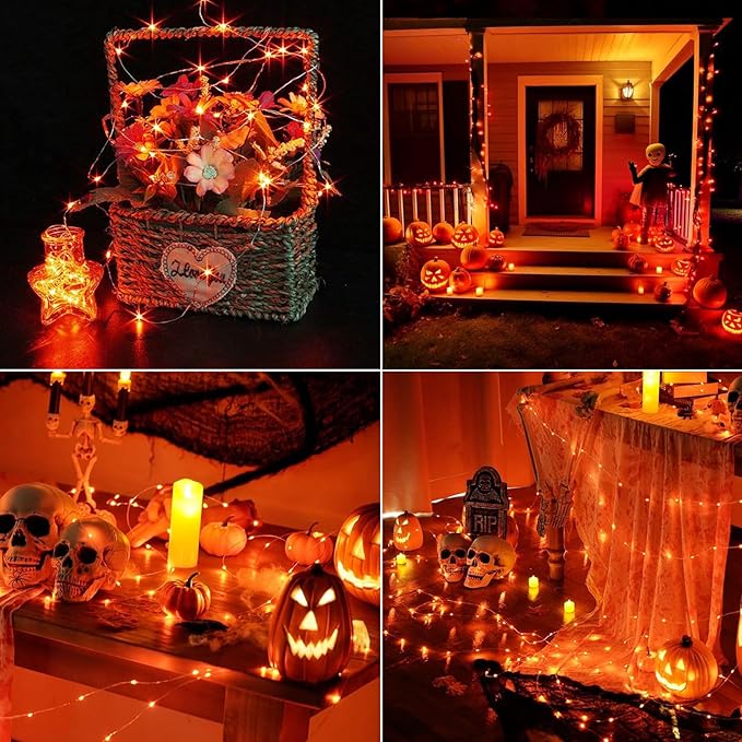 2 Pack Total 200 LED Fairy Lights Battery Operated String Lights with Remote & 8 Modes, 33FT Waterproof Copper Wire Battery Powered Twinkle Lights for Outdoor Christmas Parties Decoration Orange