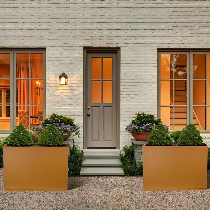 Meyoppm Corten Steel Planter Box 28"x12"x28", Rustic Metal Planter with Partitions & Drainage Holes, Frost Rust Resistant Heavy Duty Planter for Patio Garden Indoor Outdoor Commercial Decor
