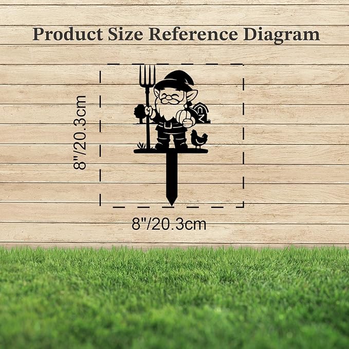 Magilab Personalized Iron Yard Stake - Christmas Cute Gnome Dwarves Decor, 8-Inch Black Metal Garden Sign for Outdoor (Style B)
