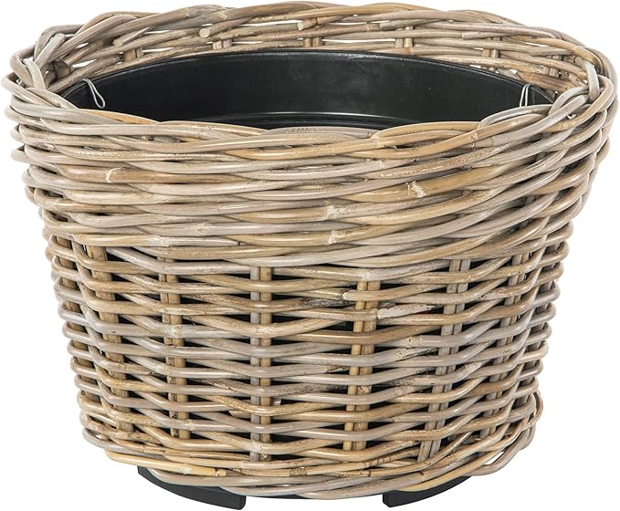 Kouboo Rattan Planter Basket with Plastic Pots Planters Flower Pots Decorative Fall planters for Front Porch Whiskey Barrel Basket Indoor Outdoor Plant Pots Small