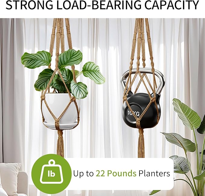 IDEEEPAN Macrame Plant Hanger - Fits 4 to 13 inches Pots for Indoor Outdoor, 34"/41"/46" 3 Sizes Set, Brown (POTS NOT Included)