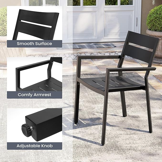 Pellebant Aluminum Stackable Patio Dining Chairs Set of 2, Black Outdoor Dining Chair with Armrest, All Weather for Patio, Lawn, Garden