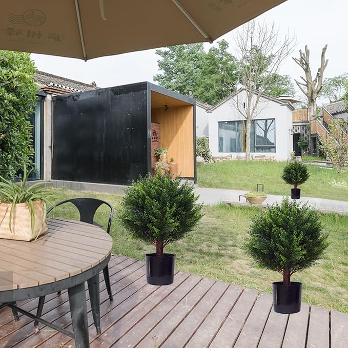 Artificial Cedar Tree - 2pcs Faux Shrub Plants, Hand Trimmed, UV Resistant, Low Maintenance, Suitable for Indoor and Outdoor Decoration (16.5 inches)