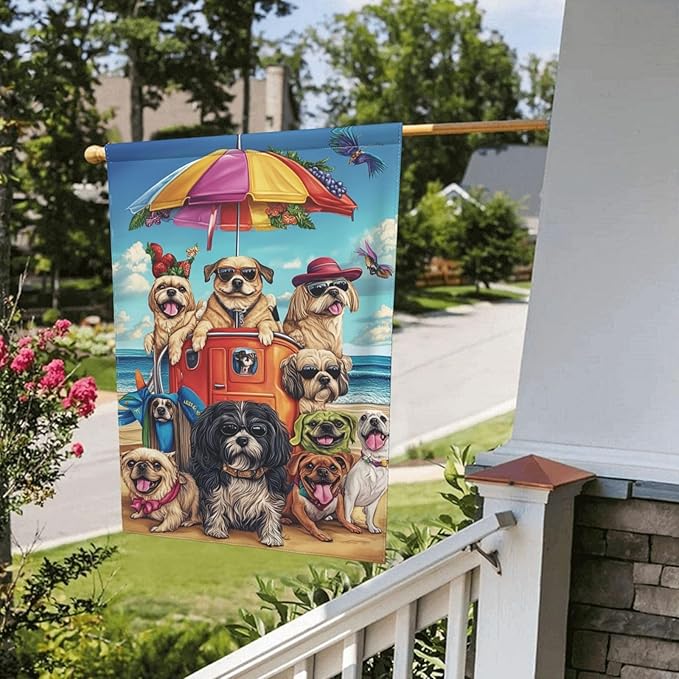 Animals In Beach Garden Flag 12x18 Inch Double Sided All-Weather Polyester Outdoor Flag For Patio Lawn Yard And Garden Welcome Decor
