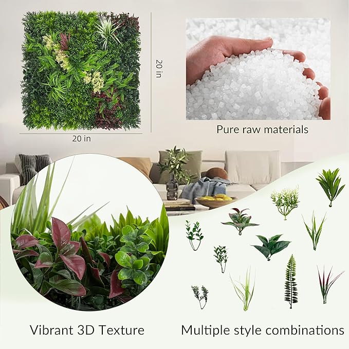 DOPGIB Artificial Grass Wall Boxwood Plant Panel: 20"x20"(8P) UV Resistant Green Leaves Faux for Interior Wall Backdrop,Garden and Indoor Outdoor Wall&Fence Covering Privacy，Party Wall Fence Decor