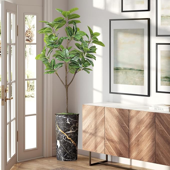 Artificial Tree in Modern Granite Effect Planter, Fake Magnolia Tree for Indoor and Outdoor Home Decoration - 70" Overall Tall (Plant Pot Plus Tree)
