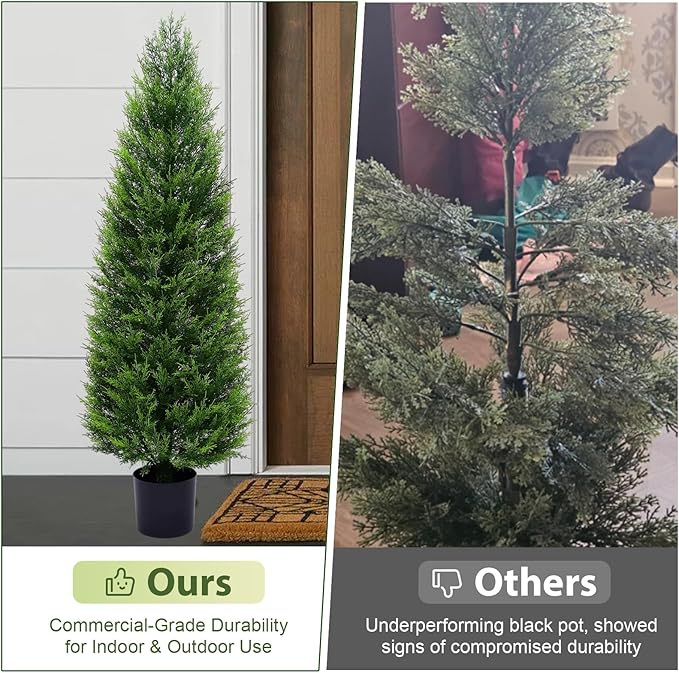 VIVATREES 2Pack 5ft Outdoor Artificial Cedar Topiary Trees, All-Weather Faux Pine for Home Porch Entryway Decor